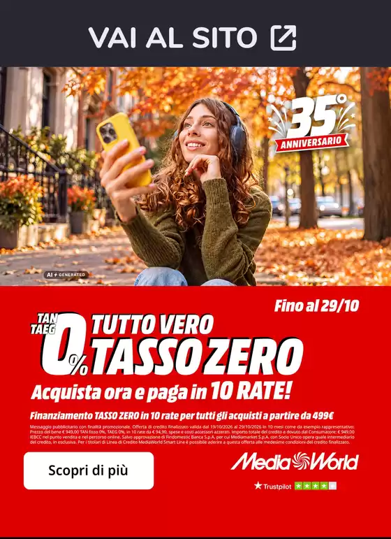Volantino MediaWorld a Nuragus | Tasso Zero MedaWorld! | 2026-10-19T00:00:00.000Z - 2026-10-29T00:00:00.000Z