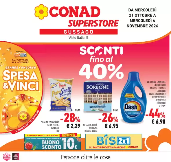 Volantino Conad Superstore a Manerbio | SCONTI FINO AL 40% - SUPERSTORE GUSSAGO | 2026-10-21T00:00:00.000Z - 2026-11-04T00:00:00.000Z