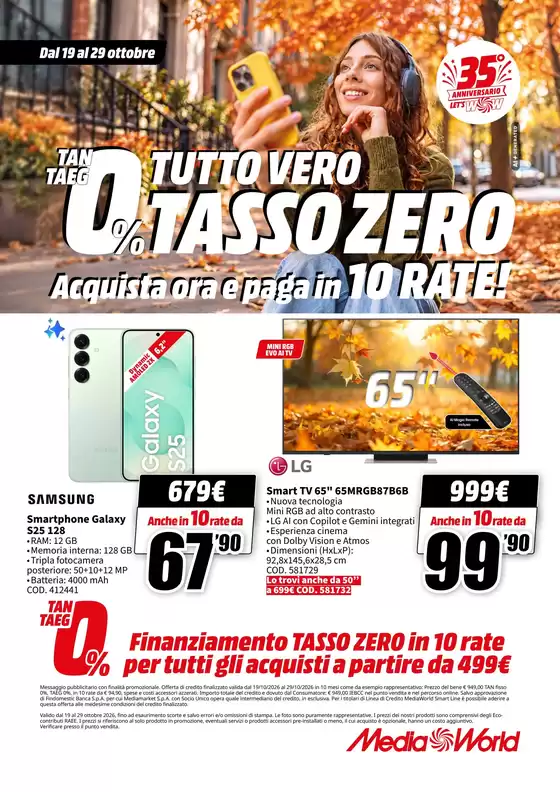 Volantino MediaWorld a Varese | Tan Taeg 0% | 2026-10-19T00:00:00.000Z - 2026-10-29T00:00:00.000Z