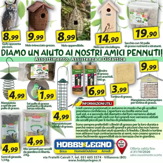 Volantino Hobby & Legno | Diamo un aiuto ai nostri amici pennuti! | 2026-10-20T00:00:00.000Z - 2026-10-31T00:00:00.000Z