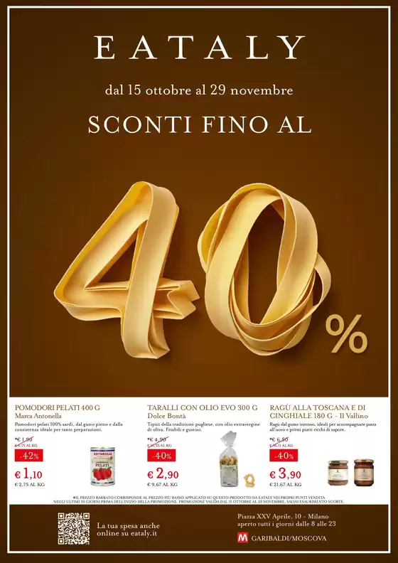 Volantino Eataly a Villesse | Sconti fino al 40% | 2026-10-20T00:00:00.000Z - 2026-11-29T00:00:00.000Z
