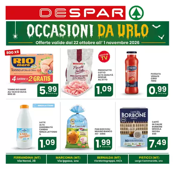 Volantino Despar a Pomarico | Occasioni da urlo | 2026-10-22T00:00:00.000Z - 2026-11-01T00:00:00.000Z