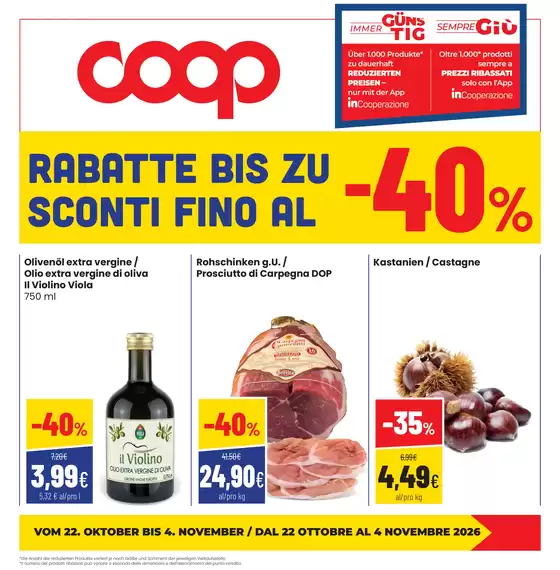 Volantino Coop a Falzes | SCONTI fino al 40% | 2026-10-22T00:00:00.000Z - 2026-11-04T00:00:00.000Z