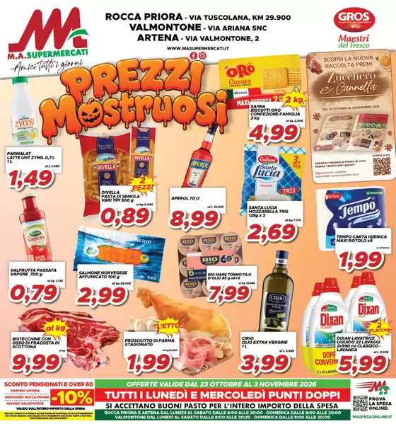 Volantino MA Supermercati a Tivoli | Prezzi mostruosi | 2026-10-23T00:00:00.000Z - 2026-11-03T00:00:00.000Z
