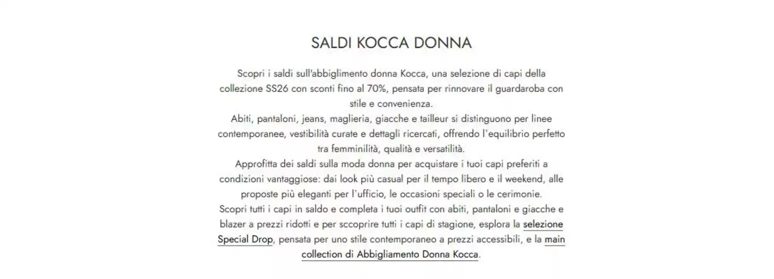 Volantino Kocca a Carate Brianza | Saldi kocca donna | 2026-10-27T00:00:00.000Z - 2026-11-01T00:00:00.000Z