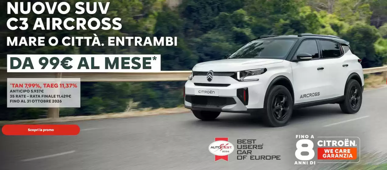 Volantino Citroën a Porto Mantovano | NUOVO SUV C3 AIRCROSS | 2026-10-27T00:00:00.000Z - 2026-10-31T00:00:00.000Z