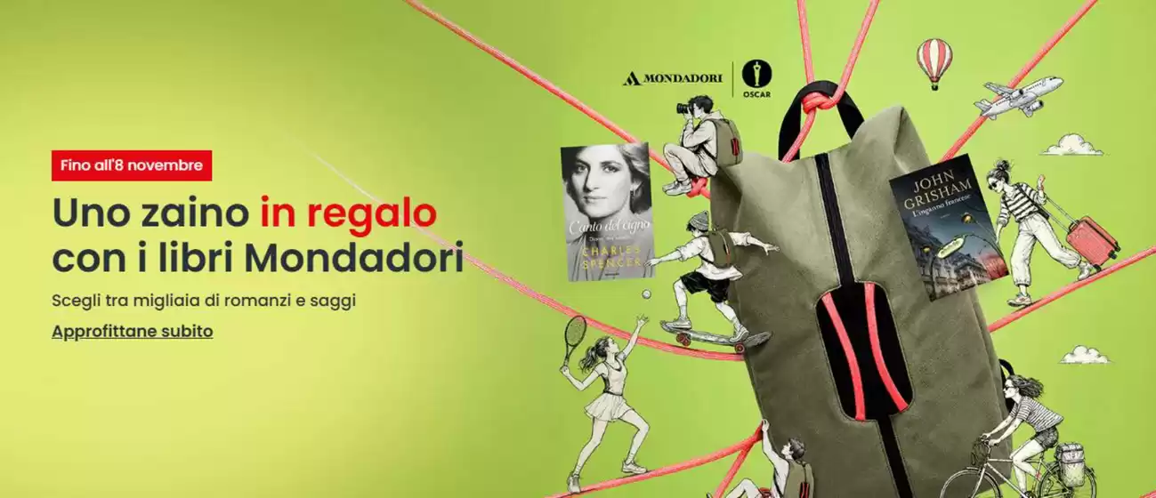 Volantino Feltrinelli a Paulilatino | Uno zaino in regalo con i libri Mondadori | 2026-10-27T00:00:00.000Z - 2026-11-08T00:00:00.000Z