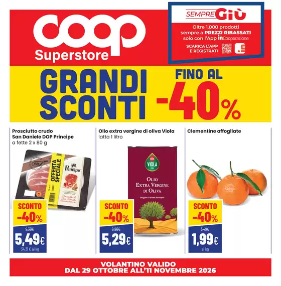 Volantino Superstore Coop a Pedara | Gradi sconti fino al 40% | 2026-10-29T00:00:00.000Z - 2026-11-11T00:00:00.000Z
