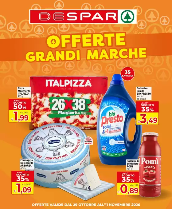 Volantino Despar a Erula | Offerte grandi marche | 2026-10-29T00:00:00.000Z - 2026-11-11T00:00:00.000Z